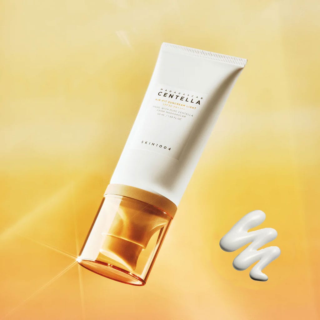 SKIN1004 - Madagascar Centella Air-Fit Suncream Light and its texture, in sunlight